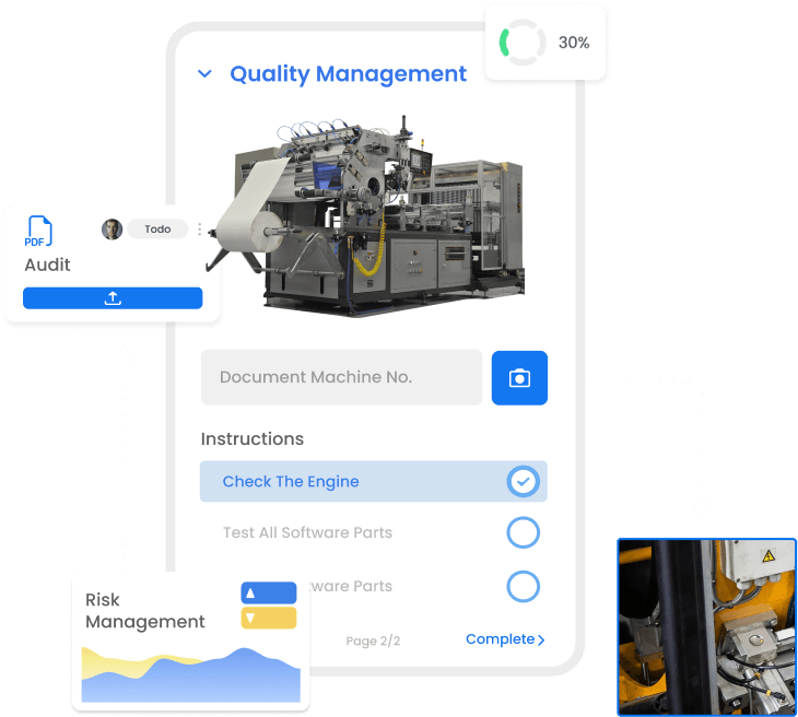 Quality management software, QMS interface with machinery status and Instructions