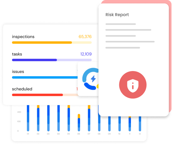 Project tracking and reporting analytics on a mobile device with risk report overlay