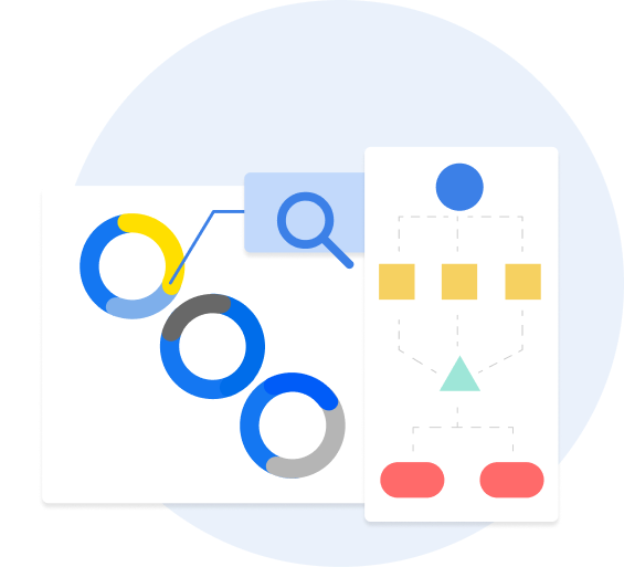 Illustration of a data analysis concept with a search icon and a structured data representation.