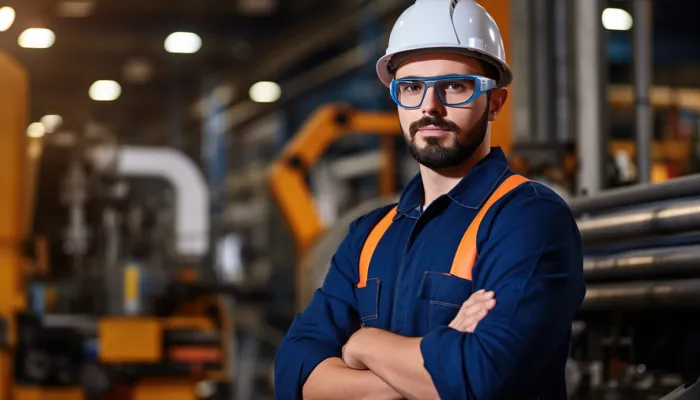 OHAS worker in safety gear at industrial site, promoting occupational health and safety