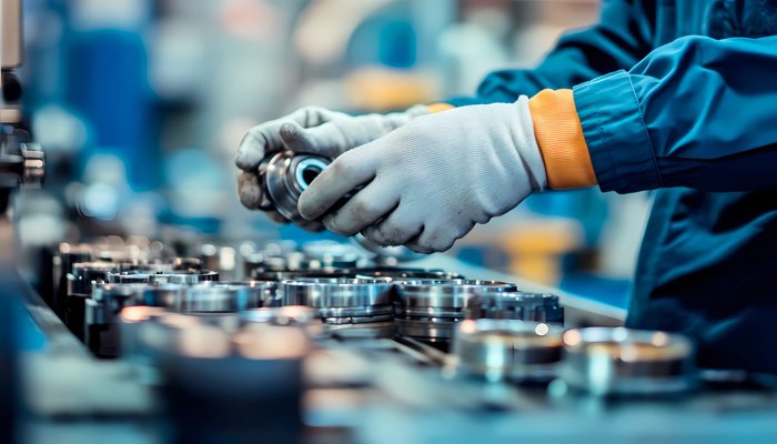 Worker reducing changeover time by assembling parts in a manufacturing facility