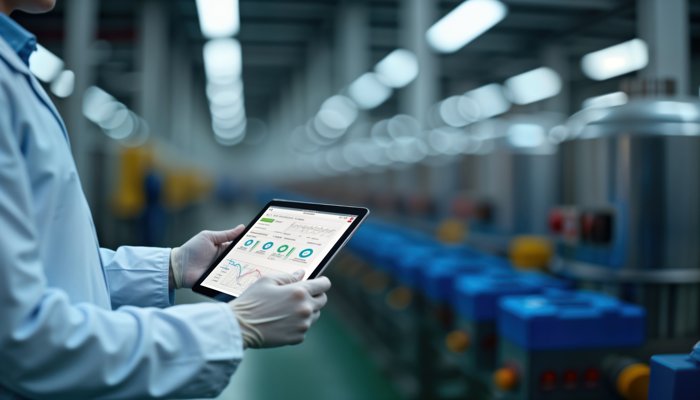 Tablet with software for manufacturing on a production floor for process monitoring