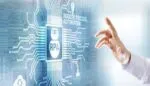 RPA (Robotic Process Automation) concept with digital circuitry and robotic icon.
