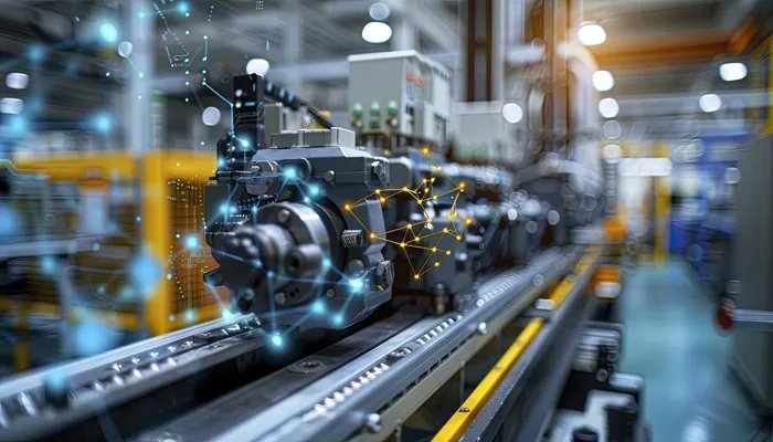IoT sensor data in a manufacturing environment, with smart devices and connected machines.