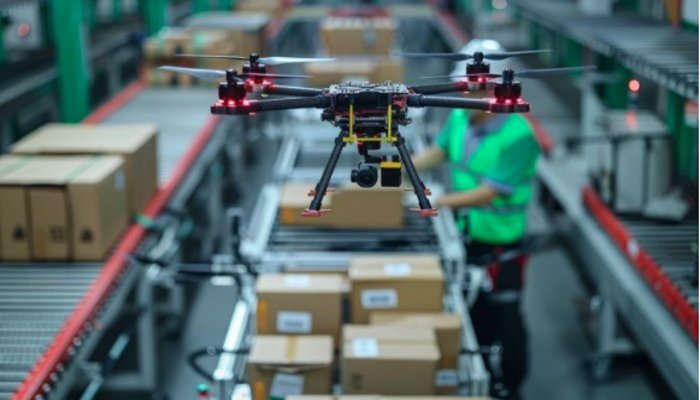 Supply chain audit with AI using drone for inventory tracking in a warehouse